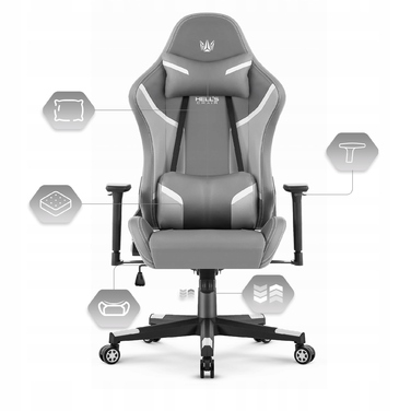 Ігрове крісло HELL'S CHAIR HC-2002 Grey-White, штучна шкіра, сіре