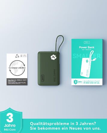 Повербанк INIU 10000mAh 45W з вбудованим кабелем USB-C, швидка зарядка, компактний зовнішній акумулятор для iPhone 17 16 Pro, Samsung S26 S25, Xiaomi, iPad, бежевий