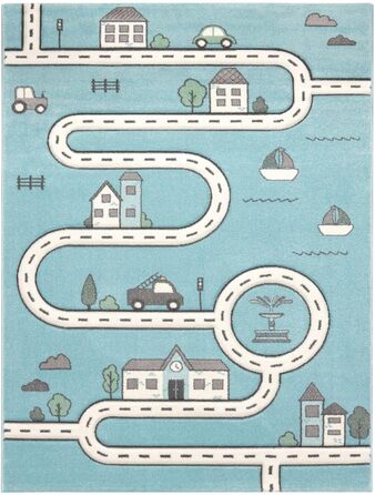 Дитячий килим TT Home Джунглі Зоо Тварини Жираф Змія Лев Мавпа Зелений 140x200 см (круг 120 см, блакитний візерунок)