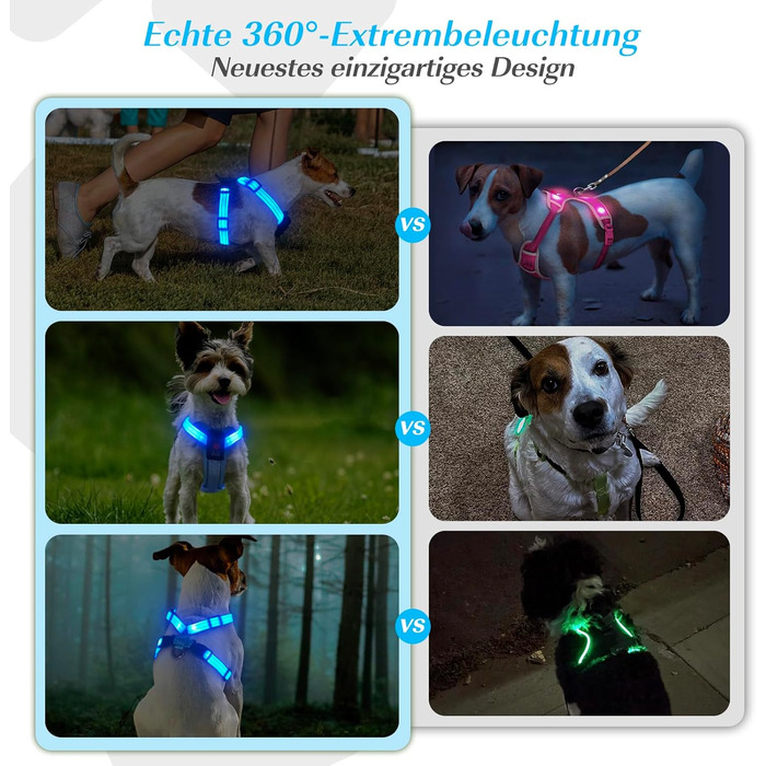 Світловідбиваючий нашийник для собак PZRLit з підзарядкою, для маленьких собак XS, LED нашийник для цуценят, безпечні прогулянки вночі (Блакитний)