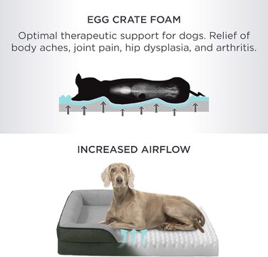 Ортопедичне ліжко для собак BEDSURE - 89x63 см, з піною у формі яйця, для середніх собак, миється, не слизьке, зелений (122x89x20 см)