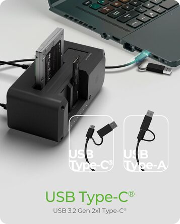 ICY BOX Док-станція для HDD/SSD USB 3.2 Gen 2 (10 Gbit/s) - Клонування жорстких дисків, підтримка 2.5' та 3.5' SATA, M.2 NVMe