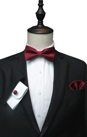 Комплект краватка-метелик, нагрудна хустинка та запонки JEMYGINS для чоловіків (бордовий)