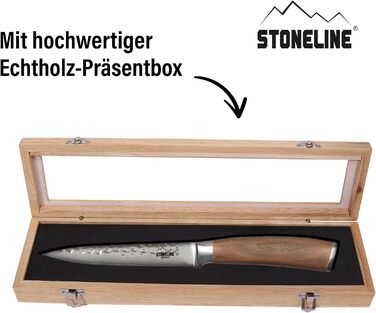 Ніж кухарський STONELINE Hammerschlag Damast з дамаської сталі 20 см, професійний, з ручкою з горіха та нержавіючої сталі