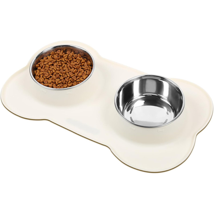 Миска для собак VIVAGLORY Splashfree - не розливається, з нержавіючої сталі та силіконовим килимком, 1310 мл, для кемпінгу, колір слонова кістка