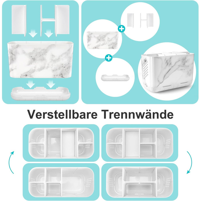 Тримач для зубних щіток електричних з отворами для стоку, дерев'яниста текстура, органайзер для зберігання зубних щіток на 4 щітки, легко чистити, для ванної кімнати (білий мармуровий малюнок, великий)