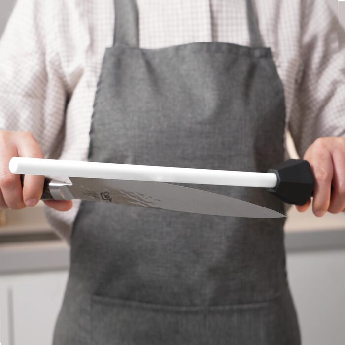 118H Professional Ceramic Sharpening Rod Kitchen Knife Sharpening Rod with Break-Resistant Cap Built-in Angle Guide