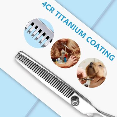 Професійні ножиці для грумінгу собак та котів: титанові, з округлими безпечними кінцями, розріджуючі та прямі ножиці з гребінцем (чорний)