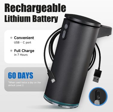 AIKE 380ml Automatic Touchless Soap Dispenser, USB Rechargeable, Matte Black Stainless Steel Soap Dispenser for Bathroom & Kitchen, Model AK1333S