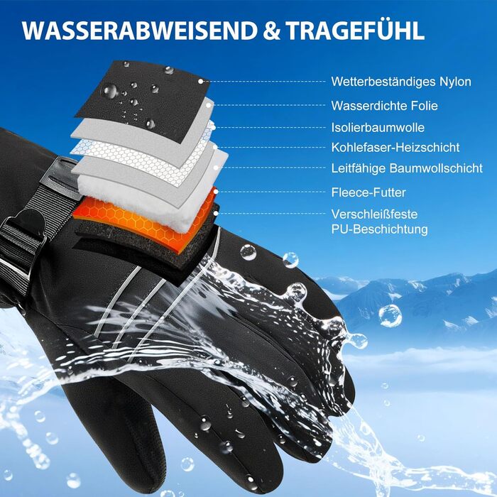 Електричні гріючі рукавиці для чоловіків та жінок, 7.4V 3200mAh, для зимових видів спорту, XL, Чорний