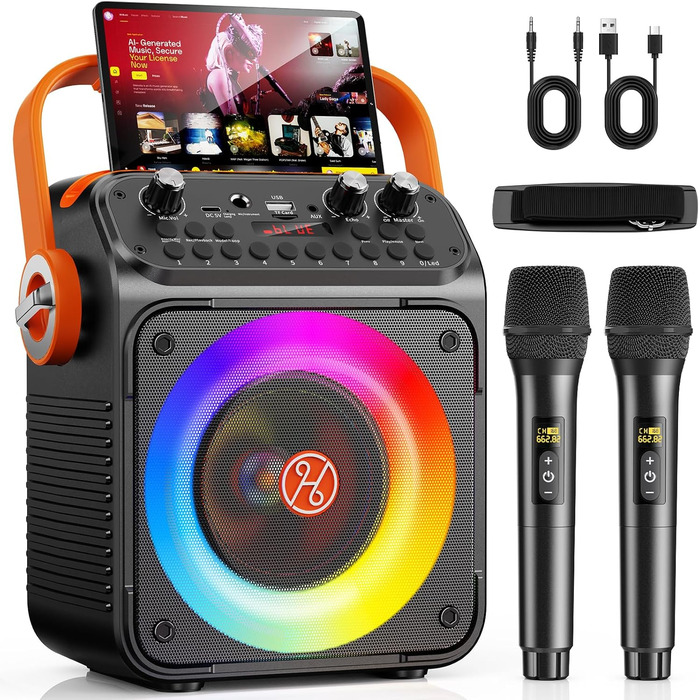 Караоке машина з 2 мікрофонами для дорослих та дітей, Bluetooth, підсилювач, портативна караоке-система, подарунок HWWRT35-T