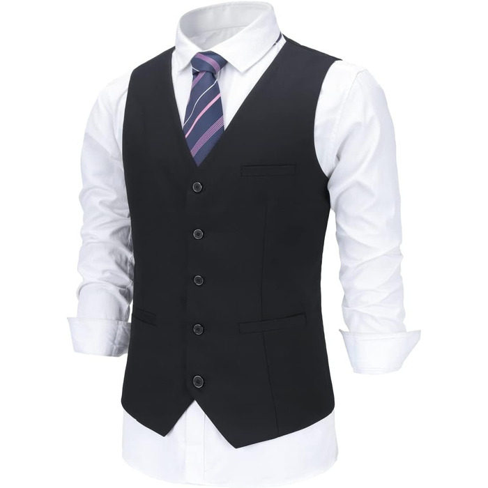 Чоловіча жилетка Allthemen з V-подібним вирізом, однобортна, Slim Fit, для ділового костюма, чорна