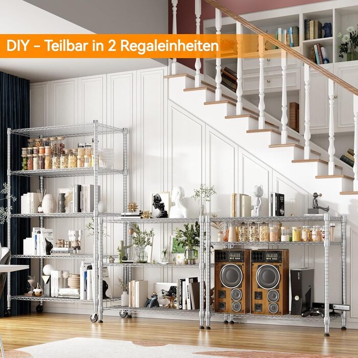 Himimi 5-Tier Rolling Wire Shelving Unit with Adjustable Height and Leveling Feet