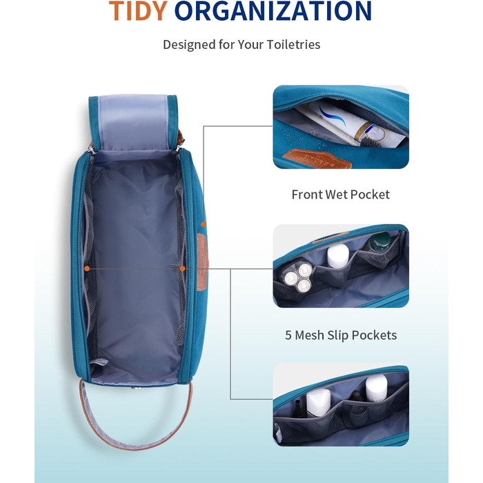 Чоловіча дорожня косметичка ECOHUB, водонепроникна, з великим відділенням та відділенням для мокрих речей, з переробленого PET, з двома блискавками, для подорожей (блакитно-зелений)