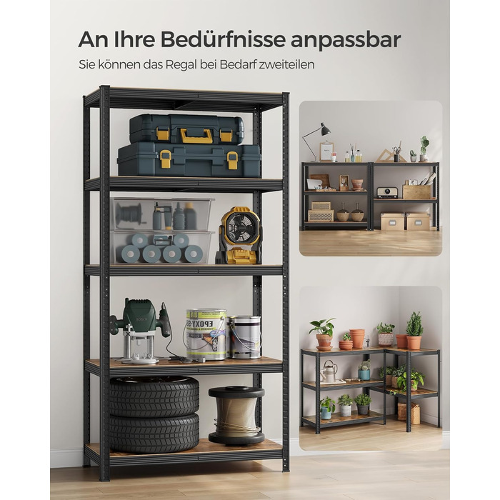 SONGMICS Industrial 5-Tier Shelf Unit - Vintage Brown & Black (60x120x200cm)