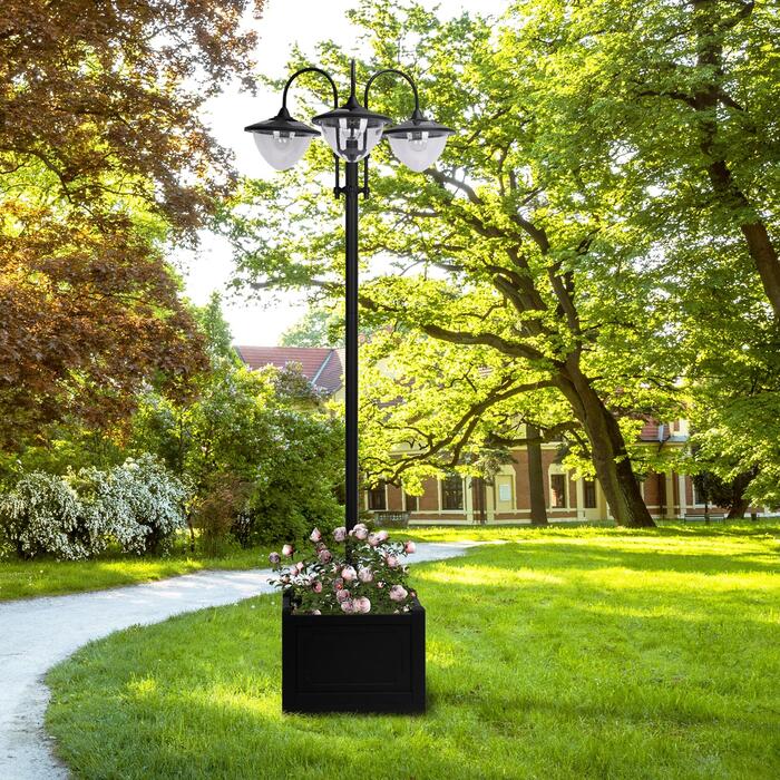 Outsunny Solar Light Garden Light 3-Head Lamp with Flower Pot Base, Waterproof, Stainless Steel, 60x55x189cm | Aosom