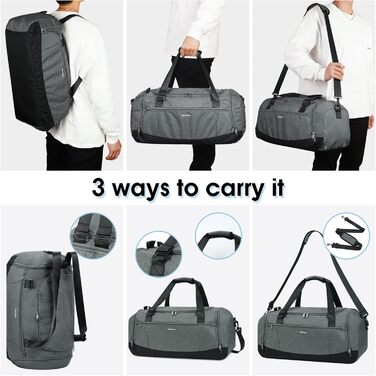 Sports Bag Backpack Duffle Bag for Men with Shoe Compartment & Wet Compartment and Toiletry Bag Weekender Bag Women's Gym Bag with Trolley Sleeve, Grey