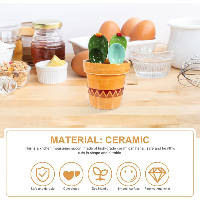 Cabilock 1 Set Cactus Measuring Spoons Porcelain Cooking Measuring Spoons Made of Porcelain Cactus Figurine Measuring Measuring Spoons for the Kitchen Cactus Measuring Cacti Gifts Baking Kitchen Measuring Flour Ceramic