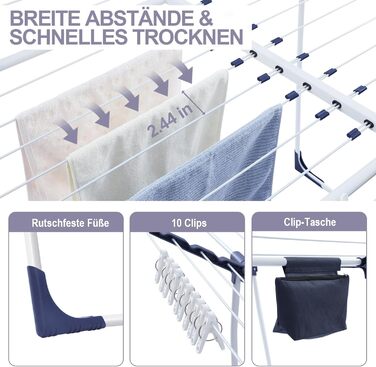 Сушарка для білизни з крилами, розкладна, з мішком для білизни та тримачем для шкарпеток, для одягу та рушників