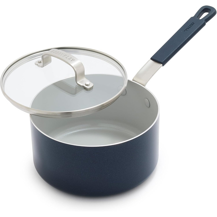 Набір кухонного посуду GreenPan x Bobby Flay 13 предметів, професійний алюміній, антипригарне покриття Ceramic, індукційний, силіконовий, безпечний для миття в посудомийній машині та духовці, сірий (Графіт/Nature's Delight), 2.4 л, Оксфорд Блакитний