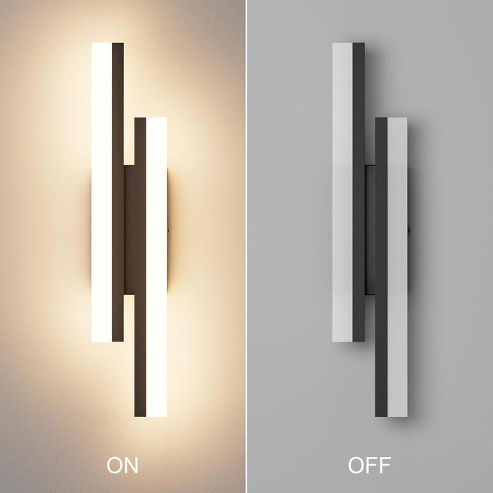 Світлодіодна настінна лампа Klighten 40 см, 12 Вт, 850 лм, чорна, тепле світло 3000K, для спальні, вітальні, коридору, сходових маршів