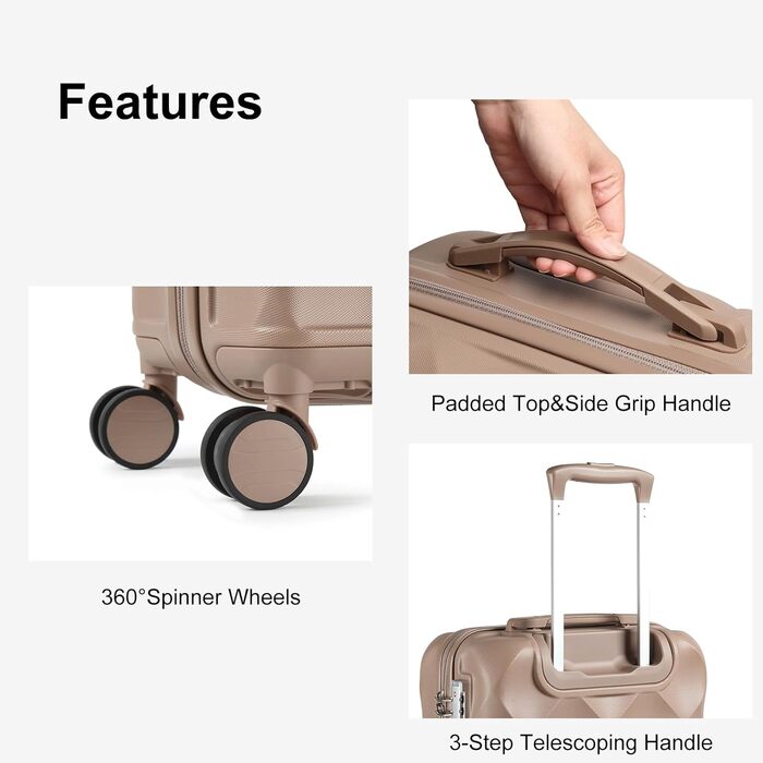 Набір валіз Sea Choice 5шт. з жорстким корпусом, 4 колеса, TSA-замок, M-L-XL (55/65/76см), Khaki