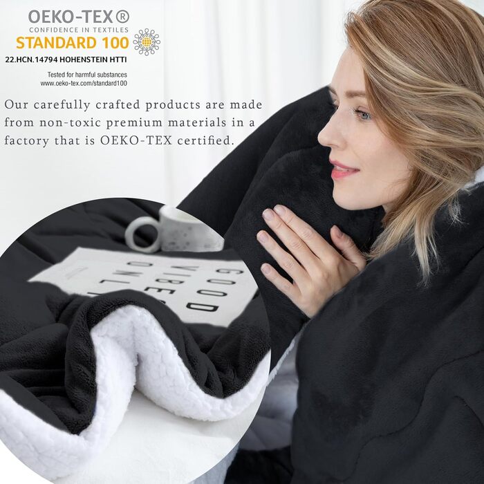 CHOSHOME Плед пухнастий, теплий, фланелевий, мікрофібра, 230x270 см (Чорний)