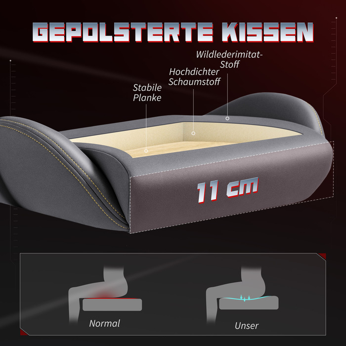 Крісло ігрове HOMCOM з ергономічною підтримкою спини, 3D-підлокітниками, регулюванням та роликами, з поперековою підтримкою, сірого кольору