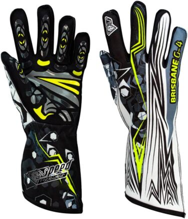 Speed Racewear Brisbane G-4 Motorsport Kartsport Racing Karting Gloves (9, Black, White, Neon Yellow)