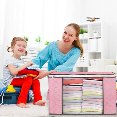 6 містких мішків для зберігання Budding Joy 90L з кришкою (рожеві) - для одягу, постільної білизни, переїзду