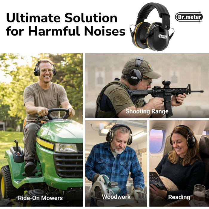 Захисні навушники Dr.meter SNR 31dB: комфортні та регульовані для дорослих, чорно-жовті