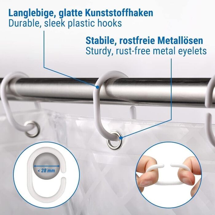 Шторка для душу Ecooe 3D ромби, прозора, 100% EVA, водонепроникна, антигрибкова, 240x200 см, з 16 кільцями, для ванної кімнати, товщина 0,15 мм
