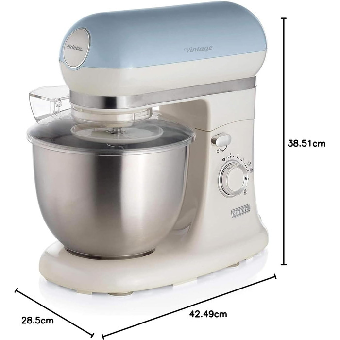 Vintage Ariete 1588 Stand Mixer, Retro Planetary Mixer for Bread, Pizza, Cake & Pastry Dough, Dough Hook, Whisk, 5.5 L Capacity, 7 Speeds + Pulse Function, 1200W, Blue