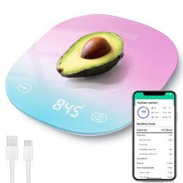 Кухонні ваги Arboleaf Digital з додатком, 10 кг/0.5 г, Bluetooth, підрахунок калорій, USB-зарядка, точна вага з термостійкого скла та функцією тарування (білий, кольоровий)