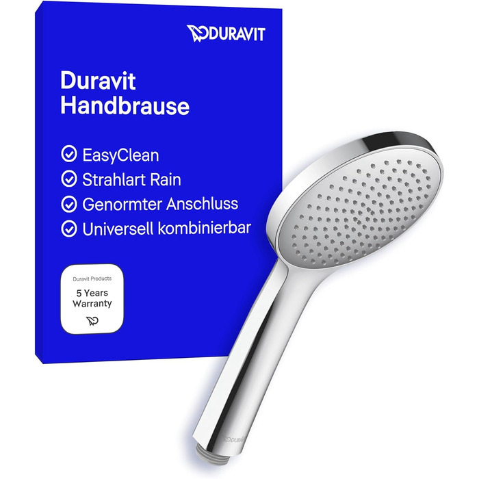 Душова лійка Duravit Universal з 3 режимами (Rain, Intense, Soft), ручна душова насадка Ø 110 мм, економна функція MinusFlow, легко чиститься, (1 режим, хром)