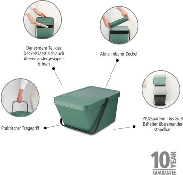 Сміттєвий кошик з кришкою Brabantia Sort & Go 16-20 л, для сортування відходів та тари, світло-зелений (Fir Green)