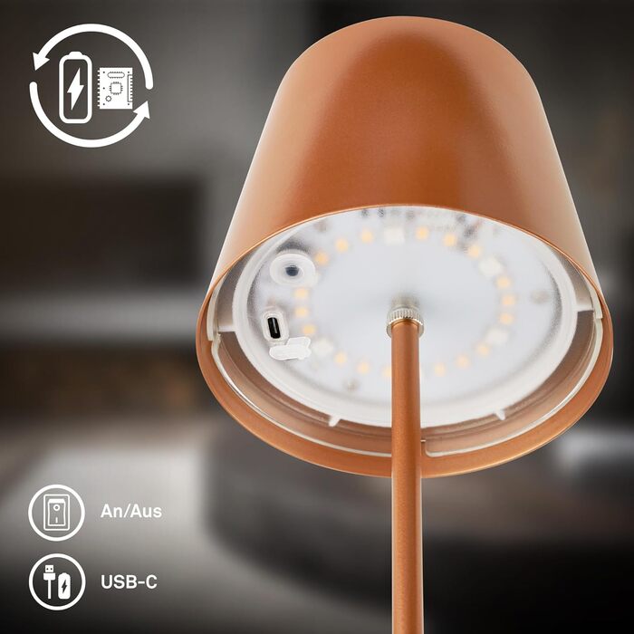 LED лампа BRILONER настільна бездротова з сенсорним керуванням, диммуванням, регулюванням висоти, для дому та кемпінгу, бронзового кольору, 36x10,5 см
