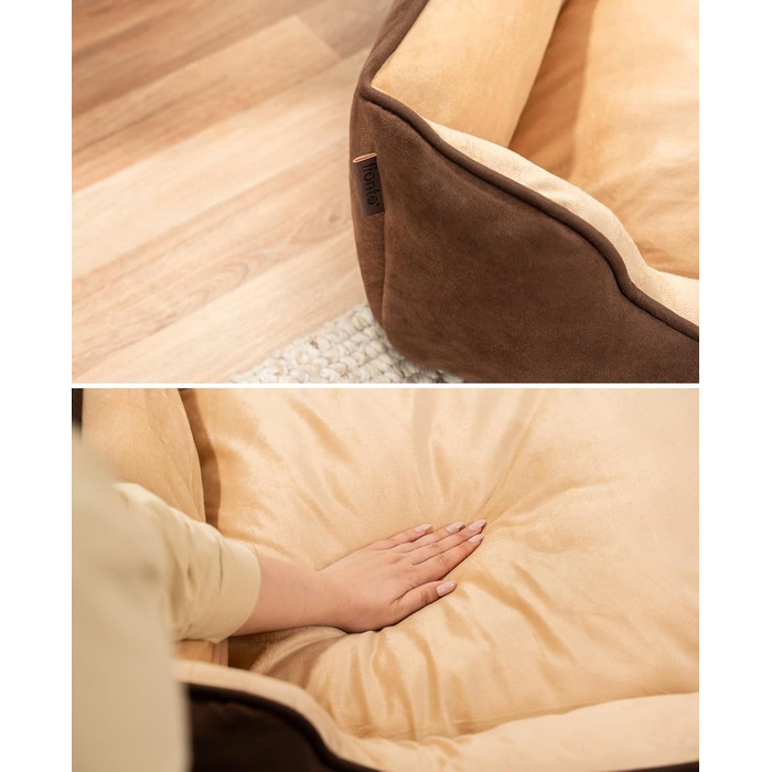 Ліжко для собак Lionto 2-в-1 з комфортним входом, м'яке домашнє ліжко для тварин, підходить для собак та котів, 80x60 см, подушка для собак з легкою у догляді оксамитовою обробкою, сірий колір (Д 60 x Ш 50 x В 22 см (з іменним нанесенням), Коричневий/Беже