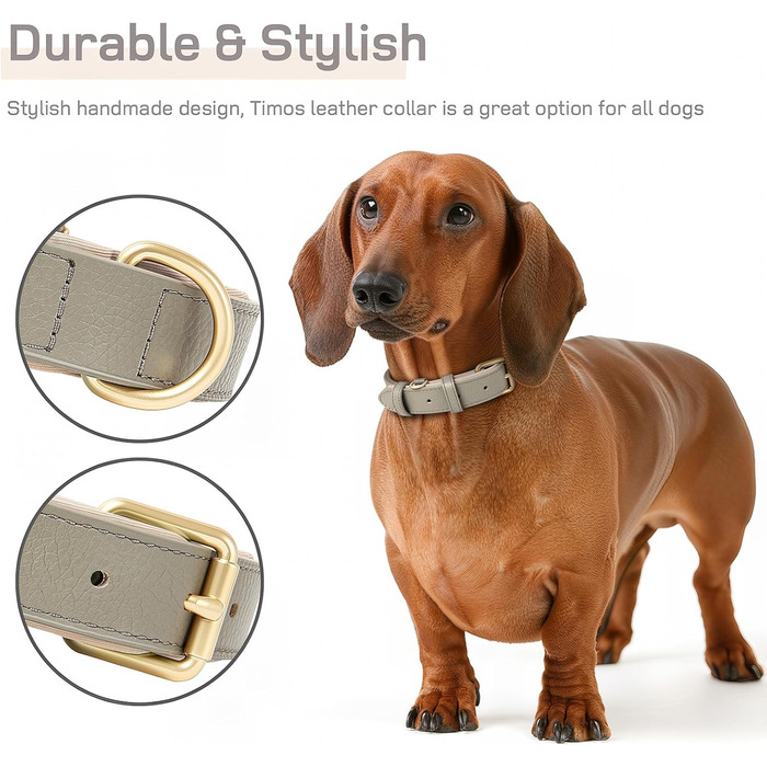 Шкіряний нашийник для собак Heele: надійний, з м'якою підкладкою, регульований, для великих собак, сірий (1 шт.)