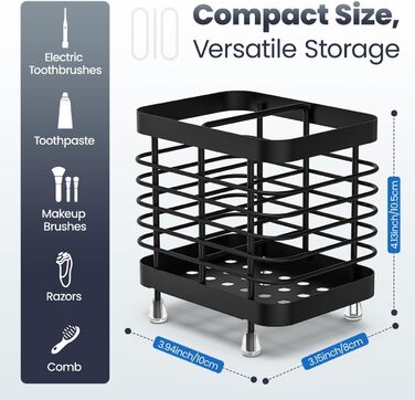Підставка для зубних щіток Luxspire, електрична, з нержавіючої сталі, настінна без свердління, чорна, 2 слоти