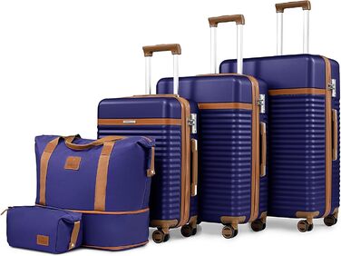 Набір валіз Joyway 5шт з ABS пластику, розширюваний, з TSA-замком, 4 колеса, 1 сумка, 1 органайзер, темно-синій