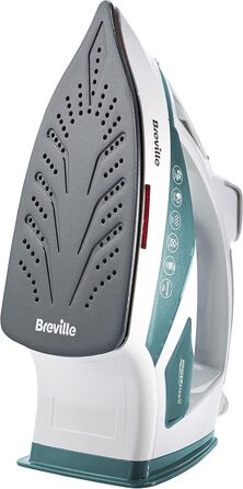 Праска Breville Powersteam 2600W з керамічною підошвою, 220г парового удару, вертикальним паровим струменем, автовимкнення, білий/блакитний