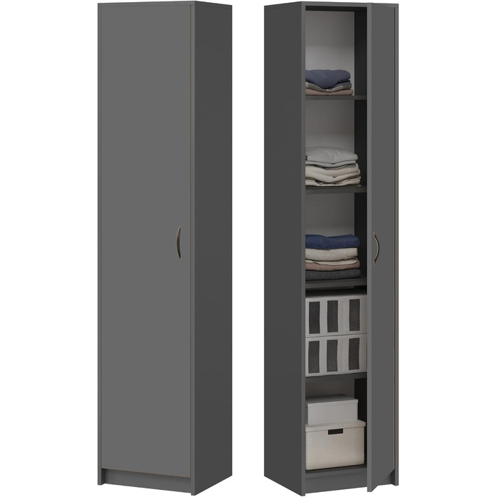 Bookshelf Wardrobe Shelf White 40cm wide 180cm high Cabinet Organizer Multi-purpose Cabinet with 4 adjustable shelves Filing cabinet Shelf Wall narrow Wood for bedroom hallway basement office (Anthracite)