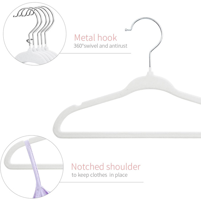 В'язки для дитячого одягу ManGotree з велюру, 30 шт., білі. Дитячі вішалки з обертовим гачком та вигнутим плечем для дитячого одягу