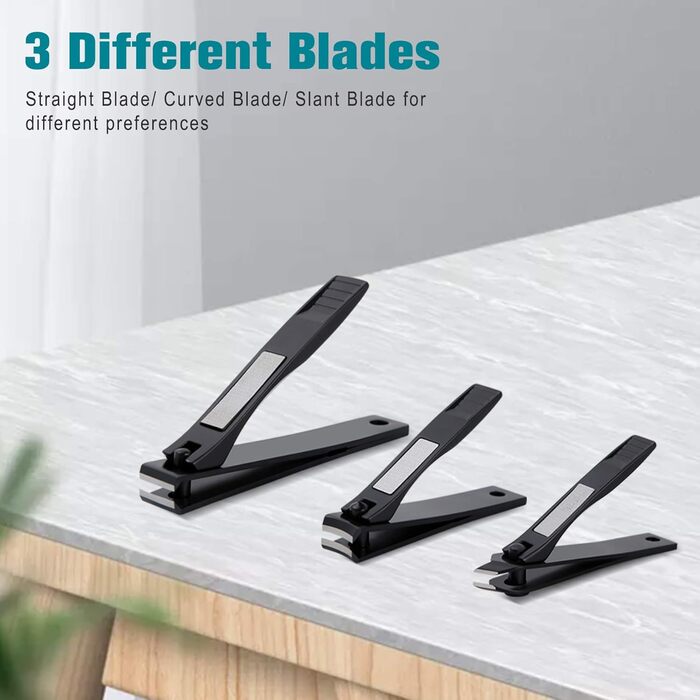 Набір кусачок для нігтів BEZOX (3 шт.) з нержавіючої сталі для товстих нігтів. Кусачки, ножиці для нігтів. Гострий та гладкий зріз. Підходить для нігтів на руках та ногах (прямі/вигнуті/скошені леза). Чорний колір