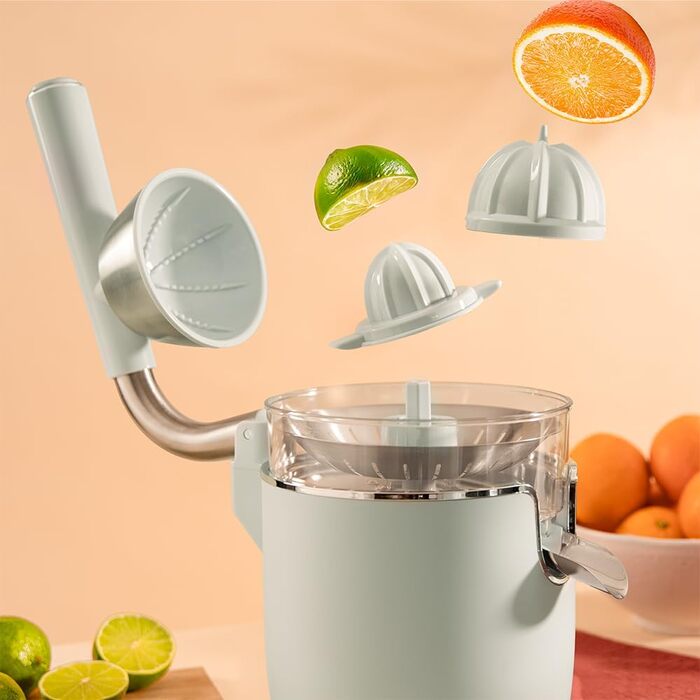 Електрична соковитискачка Cecotec Xqueeze RetroJuice 1000 Green - для цитрусових, 1000W, нержавіюча сталь, 2 конуси, зелений колір