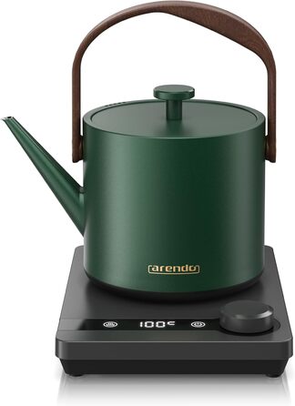 Електричний чайник Arendo з регулюванням температури 40-100°C, 0.6 л, з цифровою основою, з індикатором температури, BPA Free, функція підтримки тепла, чорно-зелений