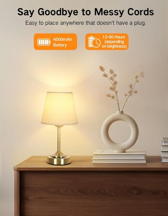 Акумуляторна LED настільна лампа OUTON з зарядкою та димером, 3 кольори світла, 4000mAh, до 60 год роботи, золота - 1 шт.