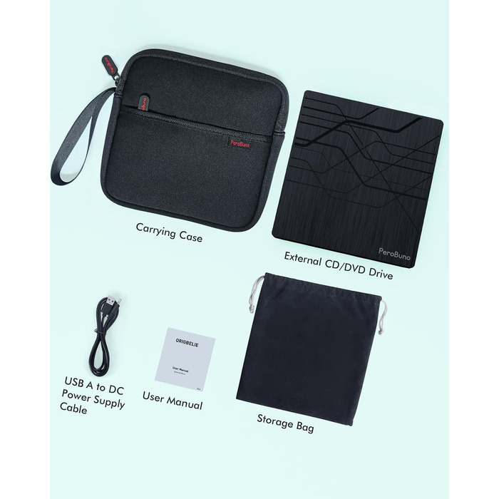 Зовнішній DVD-привід PeroBuno USB 3.0 Type-C, CD/DVD ROM +/-RW, ультратонкий оптичний накопичувач та записник для ноутбука, ПК, MacBook (Windows, Linux, macOS)
