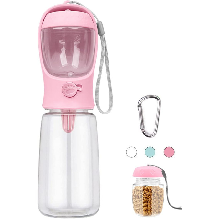 Турботнапування для собак: портативна пляшка з водою 550 мл + 100 мл, BPA-free, витокозахисна, для подорожей, біла